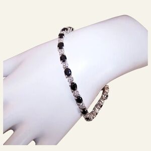 Sterling Silver Blue Sapphire Diamond Tennis Bracelet